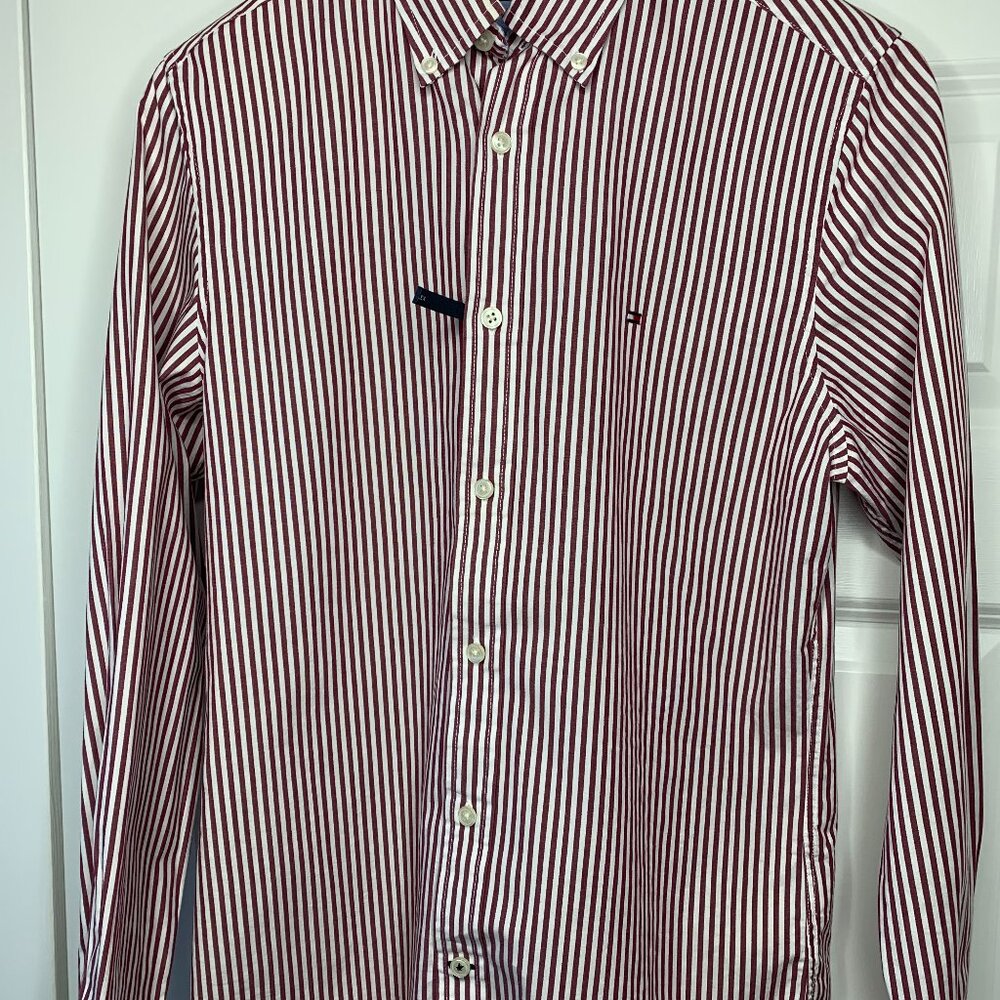 Tommy Hilfiger Red and White Striped Long Sleeve Mens Shirt